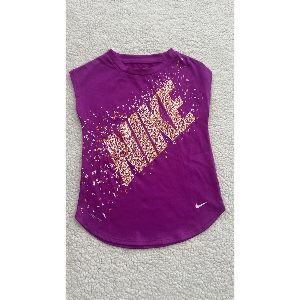 Girls Nike Dri-FIT Sleeveless Shirt Athletic Cut Top Purple Logo Shirt Size 6